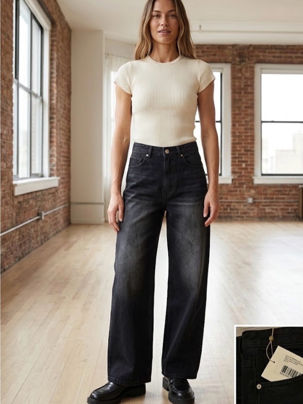 The Frankie Shop Black William Jeans Size S High Waisted Wide Leg Baggy Denim